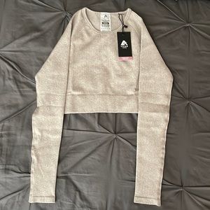 Ribbed Long Sleeve Crop Top - Cream/Oatmeal